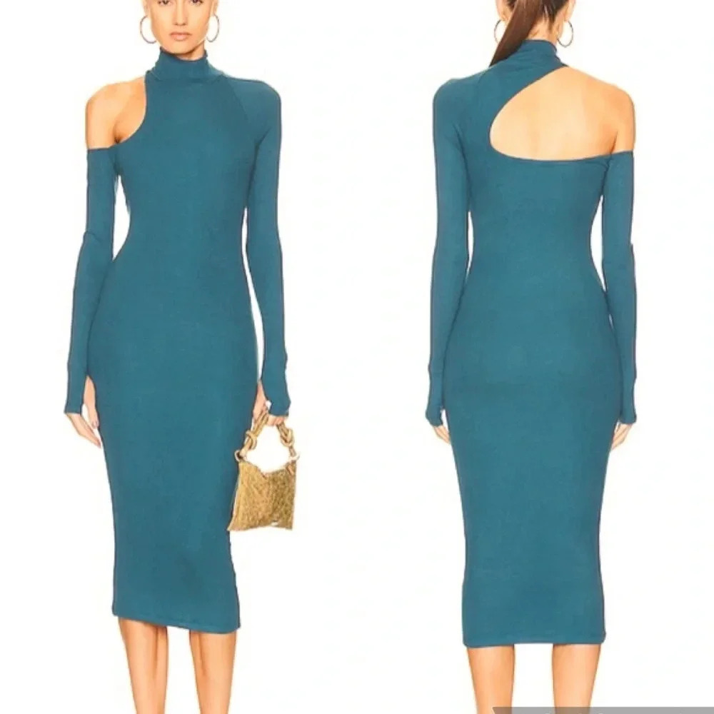 ALIX NYC Conner Ribbed Knit Cut Out Midi Dress Prussian Blue Size M NWT